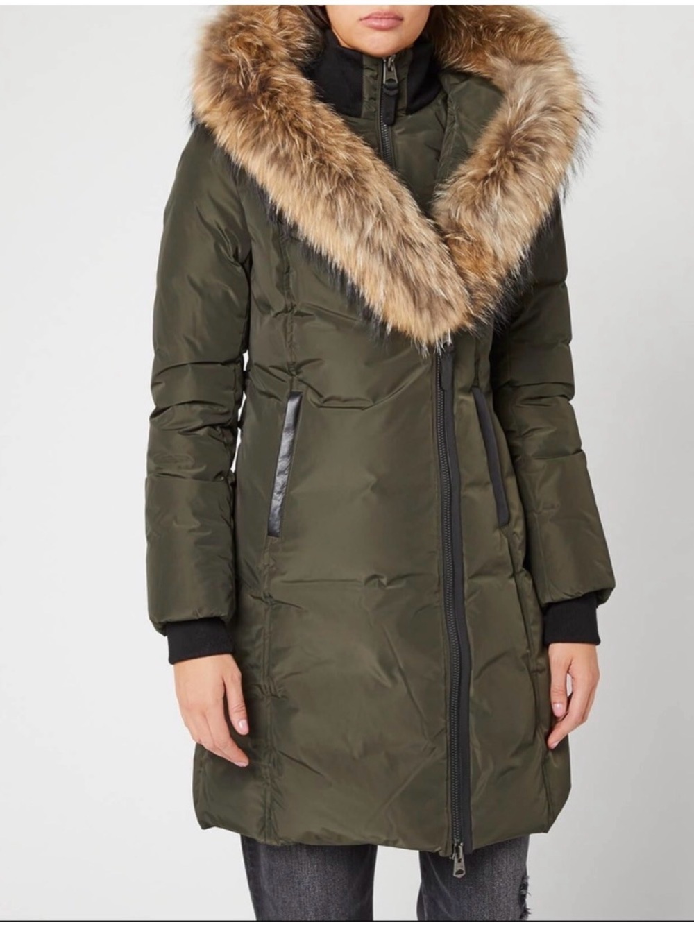 Mackage Kay Olive Down Puffer Coat Genuine Fur Hood